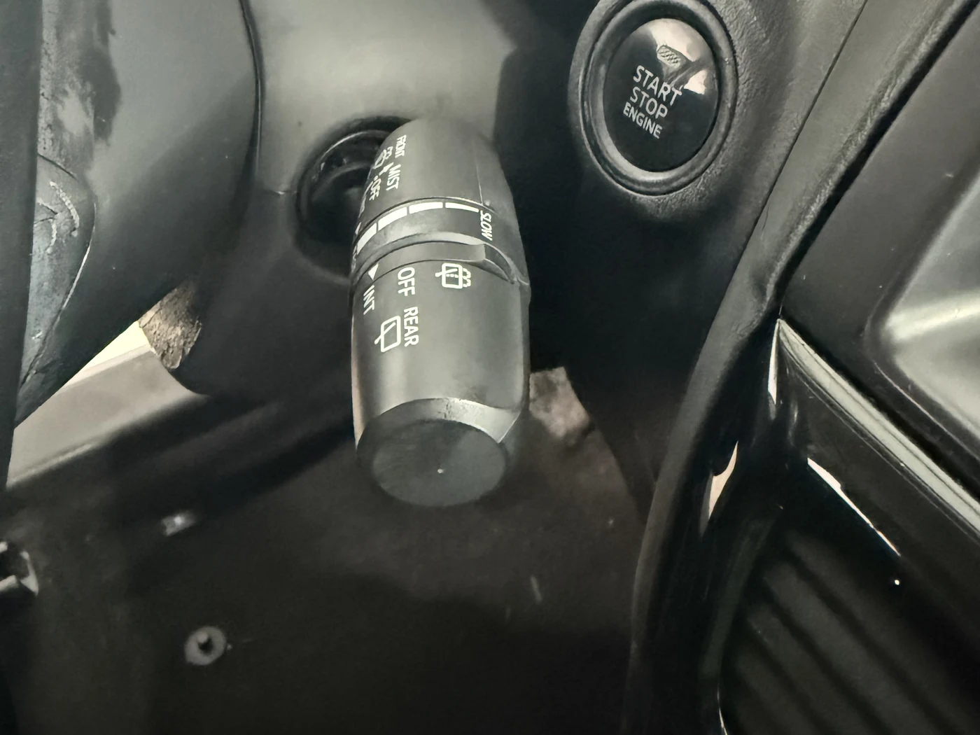 The same console and stalk cleaned, the plastics dark and even again